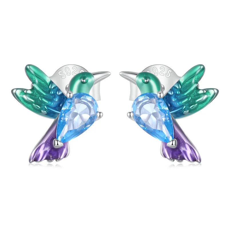 925 Sterling Silver Animal Design Earrings - Custom Enamel Zircon Colorful  Studs for Women Boho Chic Fine Jewelry Gift