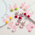 Fashion Korean Designer Funny Hairballs Cute Cartoon Rabbit Romantic Pink Colored Glitter Party Jewelry Acrylic Drop Earrings