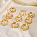 Nabest 18K Gold Plated Women Geometric Hollow Joint Ring Stainless Steel Hip Hop Waterproof Finger Ring Jewelry