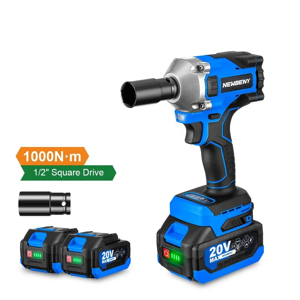 1000N.m 1/2 Inch Brush Motor Electric Wrench 3 Gears Cordless Handheld Impact Driver Power Tool for 18V Battery Torque Wrench