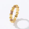 New Arrivals Bamboo Design 18K Gold Plated Stainless Pink Zircon Rings for Women Jewelry