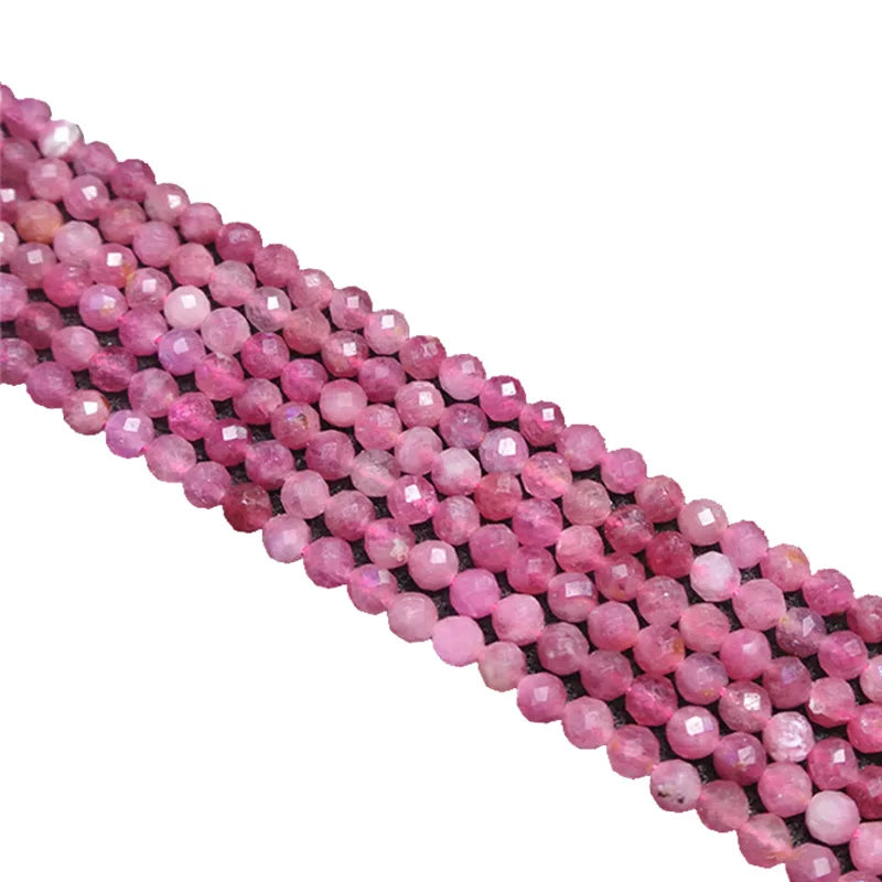 Wholesale Natural Pink Tourmaline Round Faceted Stones Loose Natural 2mm 3mm 4mm Crystal Beads for Necklace Jewelry Making