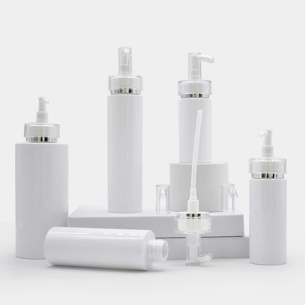 Empty Luxury Body Lotion 150ml 250ml 300ml 400ml 500ml Refillable Shampoo PET Bottle with Screen Printing Pump Sprayer