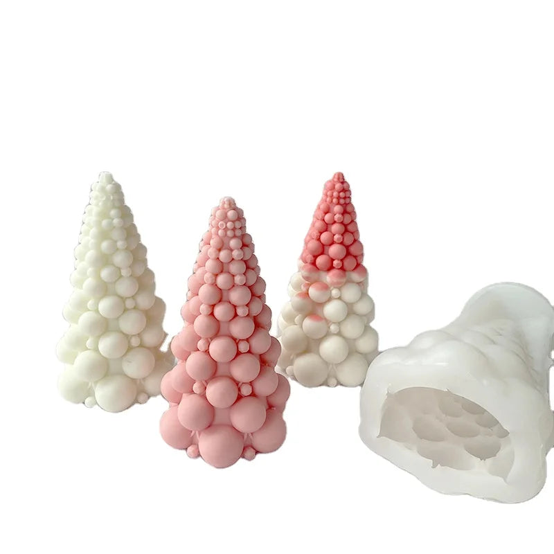 New JSM JS524060102 3 Sizes Bubble Surface Christmas Tree Candle Mould DIY Eco-Friendly Silicone Molds Resin Craft Cake Tools