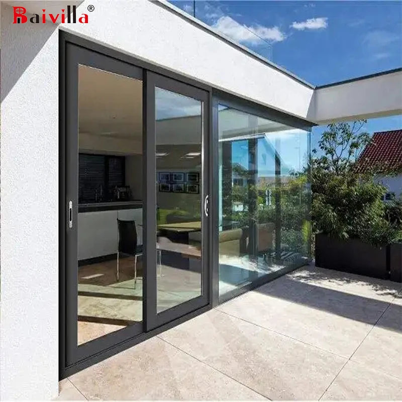 Factory Balcony Hurricane Resistant Waterproof Aluminum Glass Heavy Duty Sliding Door With Sliding Door Closure Patio Entry Gate
