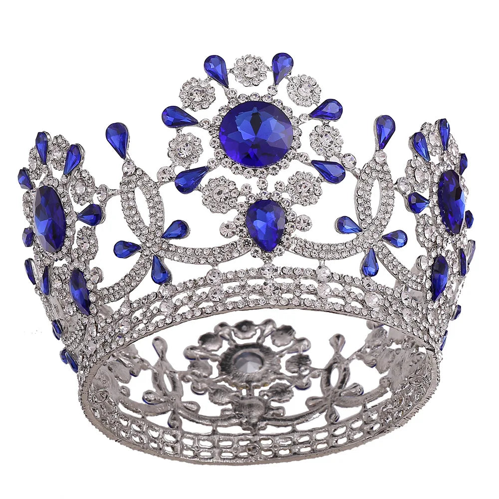 Factory Wholesale 7 Colors European Princess Tiara Round Baroque Pageant Queen Crown Crystal Full King Crown for Girl