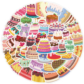 50PCS Birthday Cake Graffiti Stickers Car Phone Water Bottle Decorative Sticker Waterproof Pvc Stickers for Children