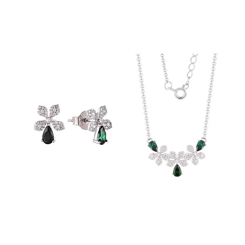 Custom OEM Luxury Fine Jewelry Women 925 Sterling Silver Zircon Flower Necklaces Earrings Jewelry Set for Women