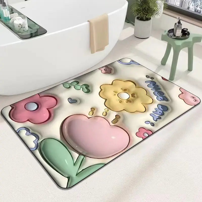 Soft Diatom Mud 3D Three-dimensional Expansion Small Flower Floor Mat Bathroom Toilet Toilet Absorbent Quick Dry Foot Mat