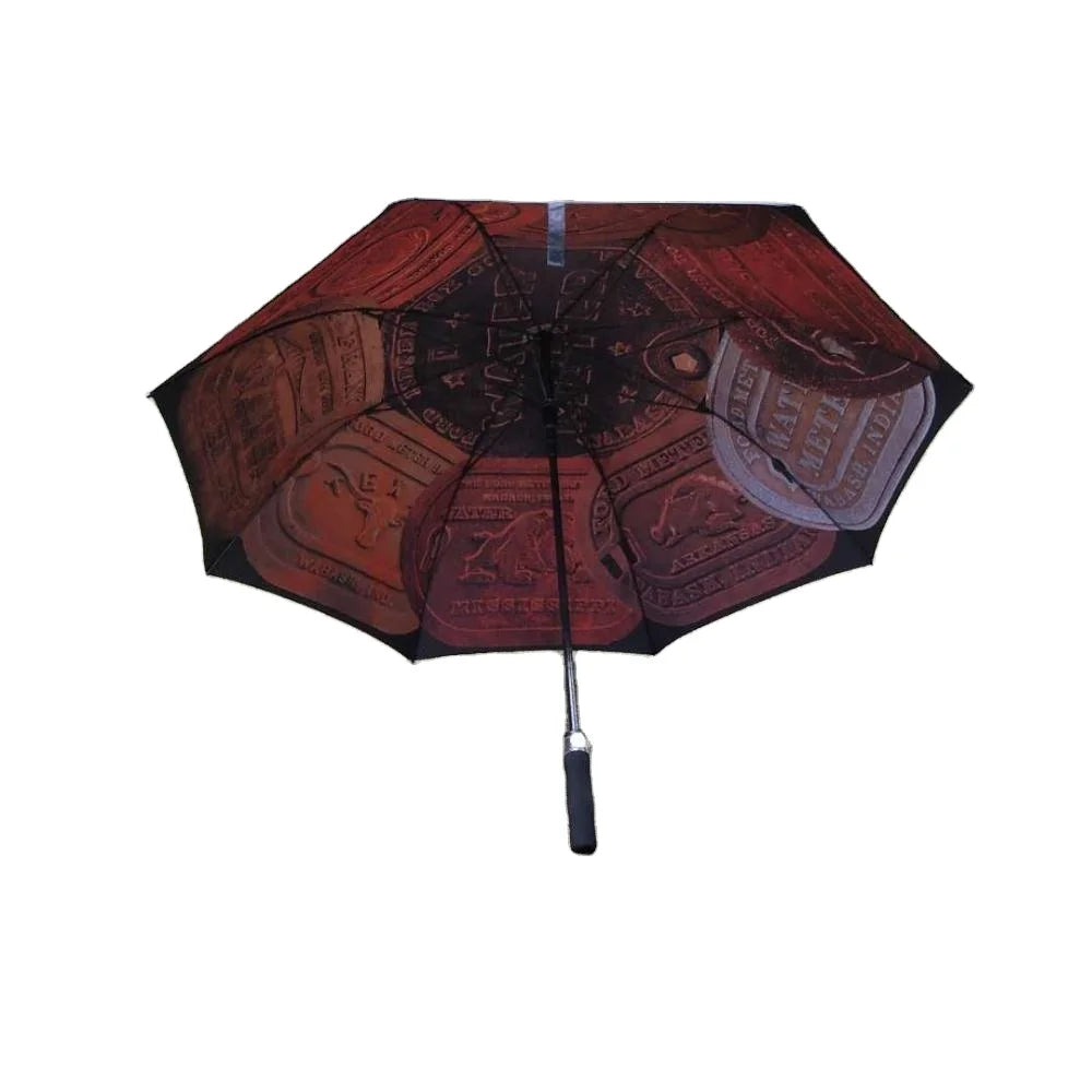 Double Layer Golf Umbrella Windproof Custom Digital Printing with logo Oversize Umbrella Long  Fashion Hot Sale Golf Umbrella
