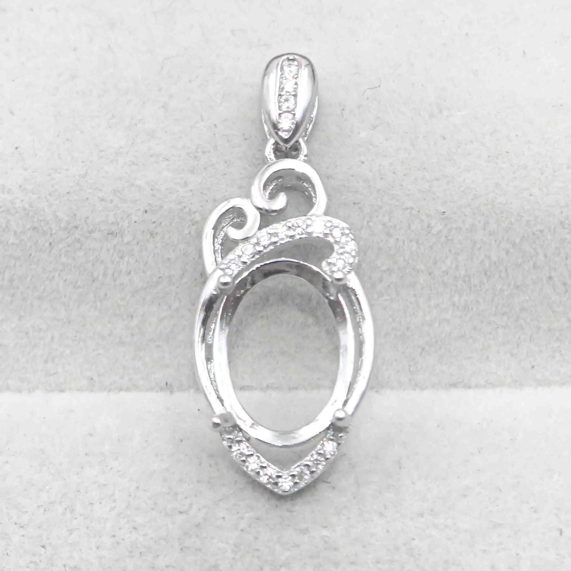 Sterling Silver 9*12mm Semi Mount Pendant Empty Frame Blank Support Setting S925 Base Holder Without Center Stone for DIY Inlay