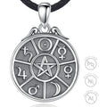 Vintage Design 925 Sterling Silver Pentagram Amulet Wiccan Seven Planets Pendant Necklace for Men