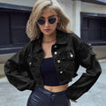 New Design Spring Fall Jackets Women Puff Sleeve Cropped Ripped Jean Jackets for Ladies