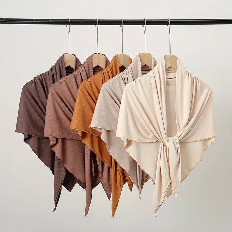 Plain Muslim Headscarf Elastic Cotton Jersey Hijab Shawl Women Soft Triangle Jersey Scarf