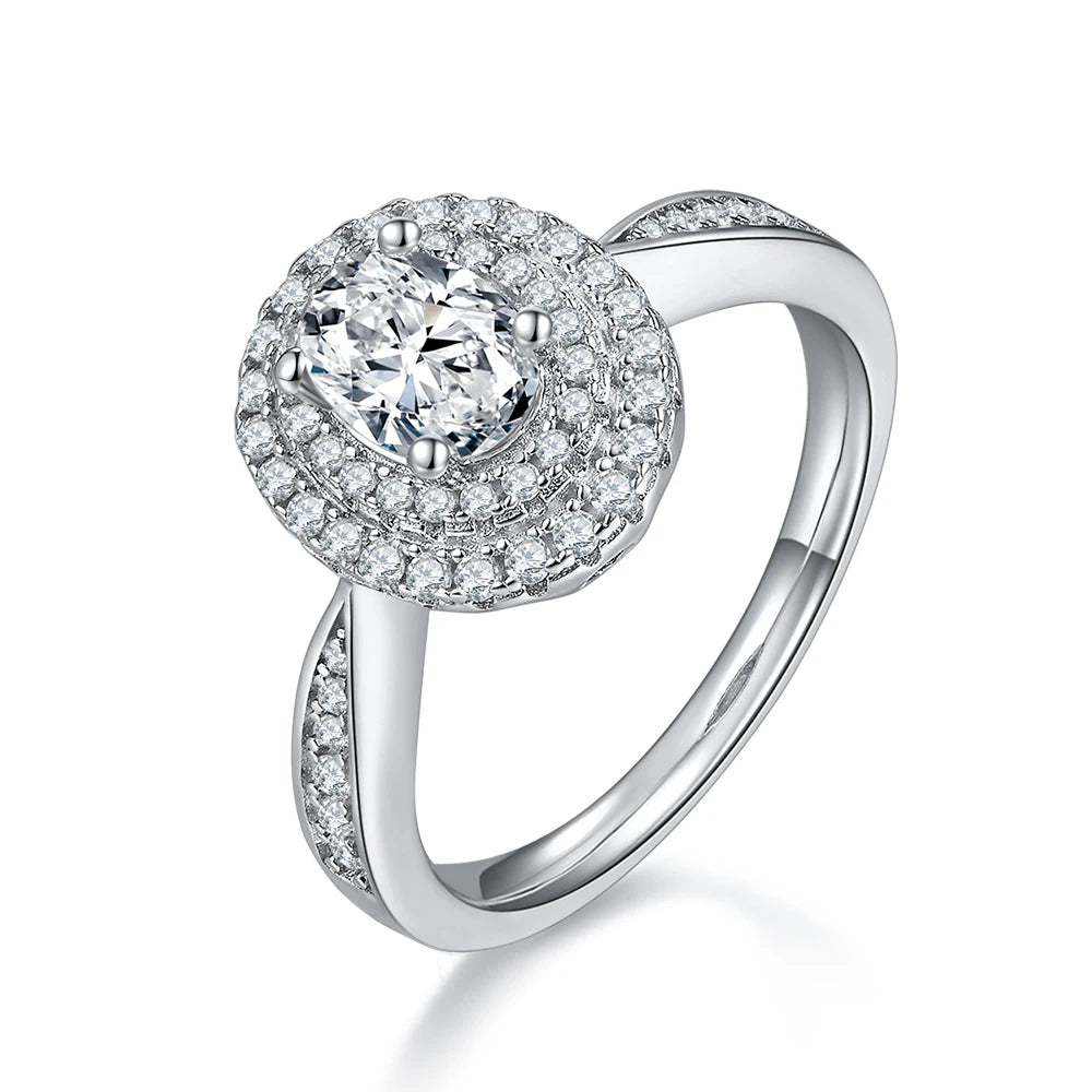 New Trendy White Gold Plated Solid 925 Sterling Silver 1 Carat Oval Cut Fashion Engagement Wedding Rings Jewelry for Women