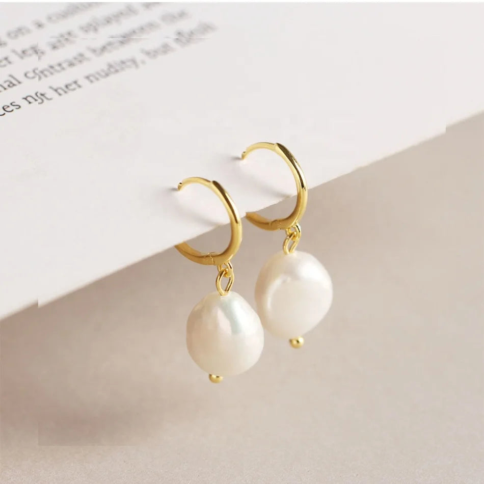 Nagosa 925 Sterling Silver Gold Vermeil Minimalist Baroque Irregular Freshwater Pearl Earrings