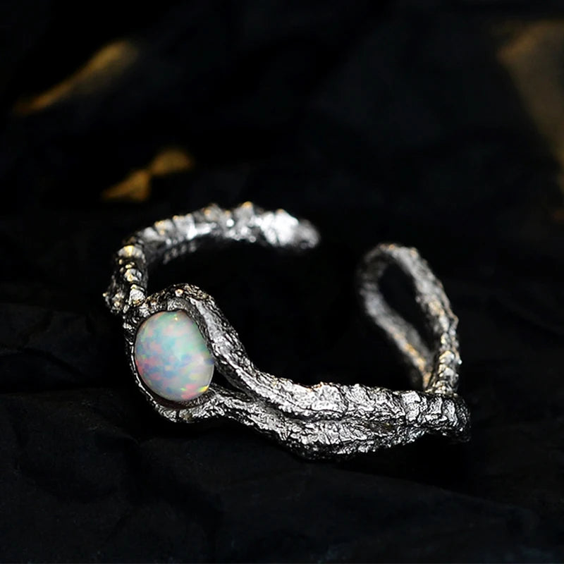ICEBELA Jewelry Fashion Opal Ring Female Open Burn Cat Eye Stone Rings 925 Sterling Silver Korean Version of the Minimalist