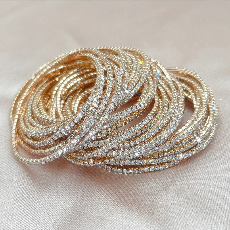 Wholesale Colorful Dainty Tennis Bracelet Rhinestone Gold Plated Copper Elastic Stretch Tennis Chain Bracelet for Women Girl