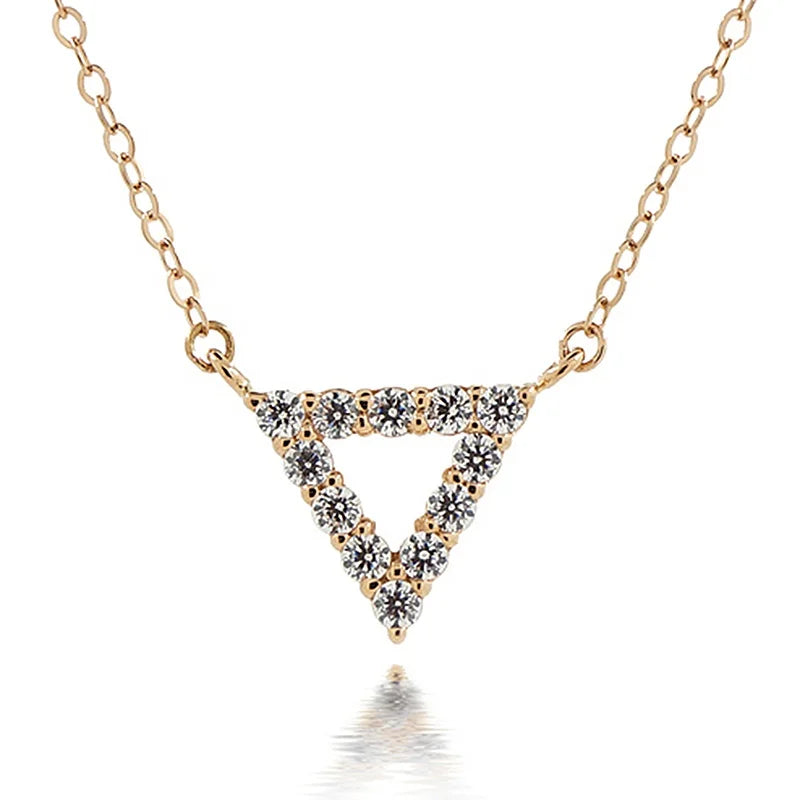 18 Carat Real Gold Triangle Charm Necklace Fashion Genuine Gold 18K Yellow Gold Necklace Earring
