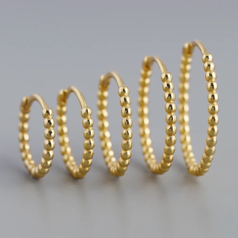 Fine Jewelry 18K Gold/Platinum Plated 925 Sterling Silver Minimalist Wave Beads Hoop Earrings 9mm/10mm/12mm/14mm/16mm