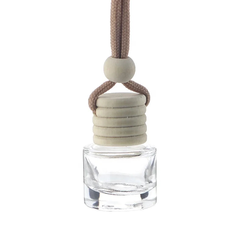 Hot Sale 7ml  Round Wooden Cap Car Hanging Perfume Bottle Aroma Diffuser  Air Fresher Container Bottle for Car Perfume