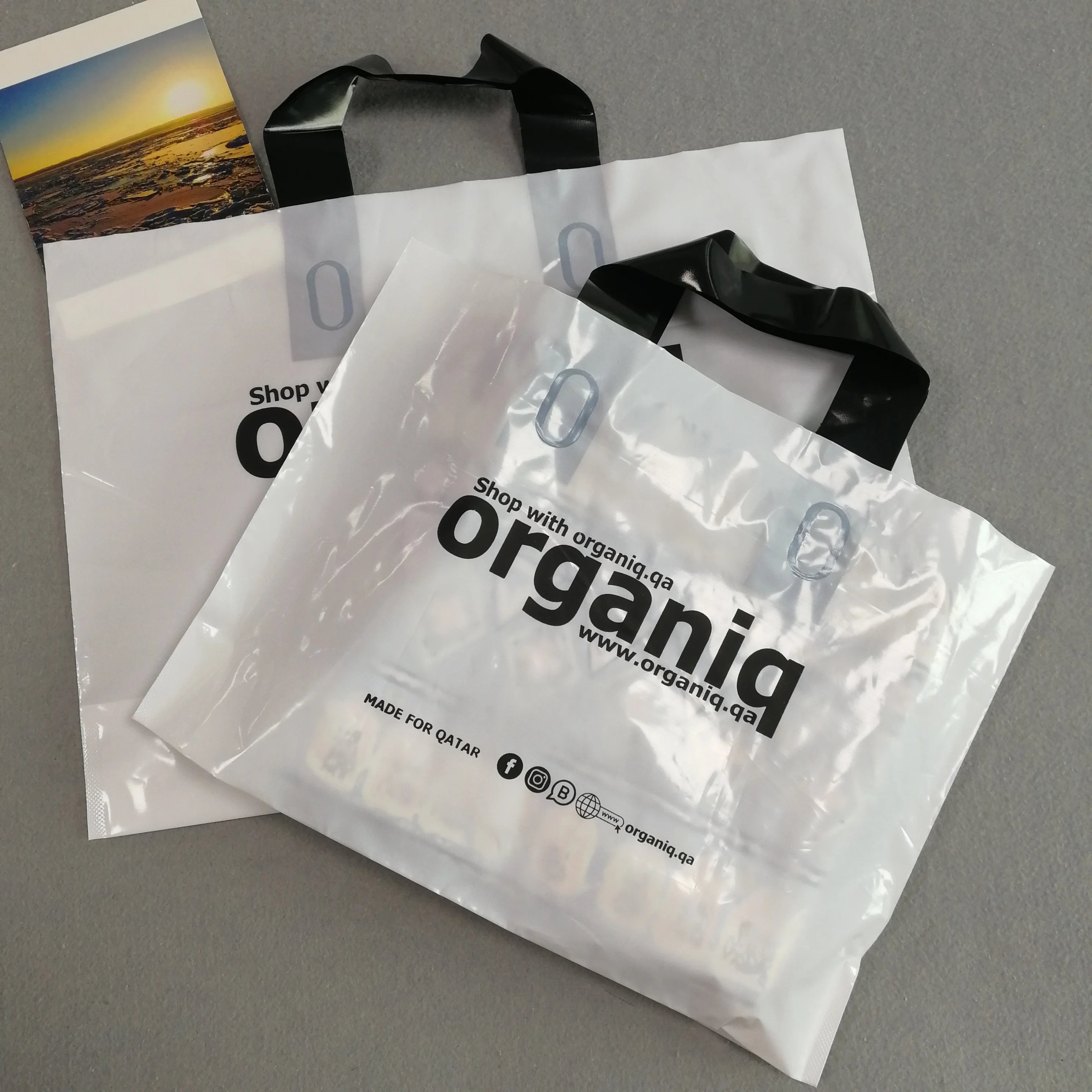 Custom Reusable Eco Friendly Plastic Tote Handle Bag LDPE HDPE Carrier Clothes Die Cut Packaging Shopping Bag with logo for Shop