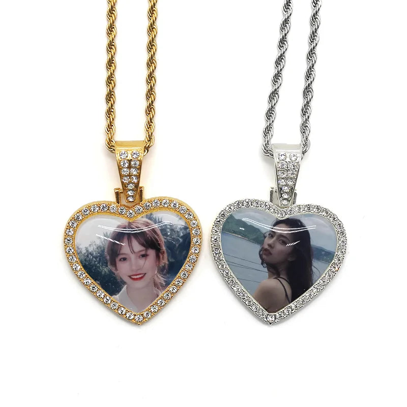 Sublimation Picture Frame Necklace Heart Necklace Hip Hop Jewelry Sublimation Necklace Blanks  Customized Photo