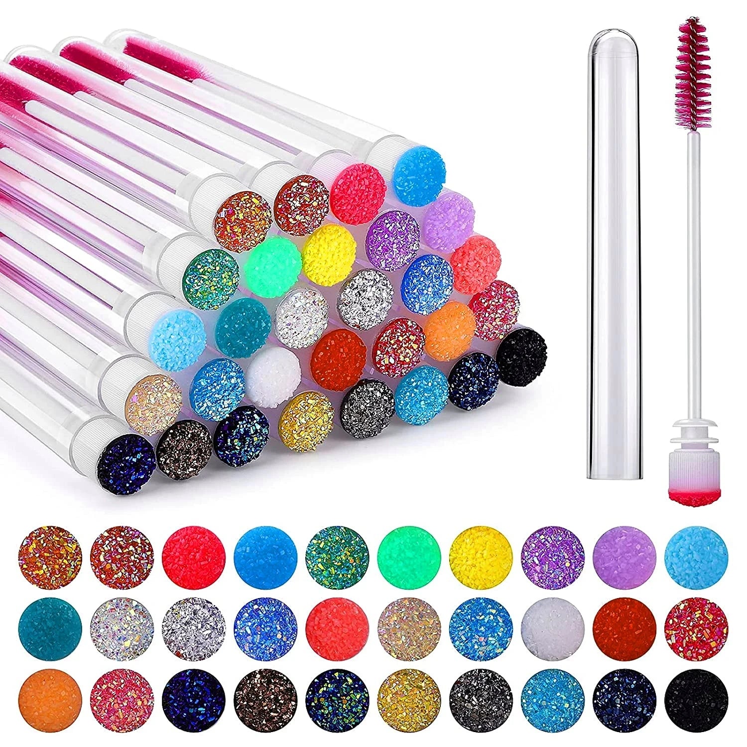 New Nylon Crystal Disposable Mascara Wands Lash Applicator Handle Transparent Plastic Tube for Eyelash Enhancement Private Label