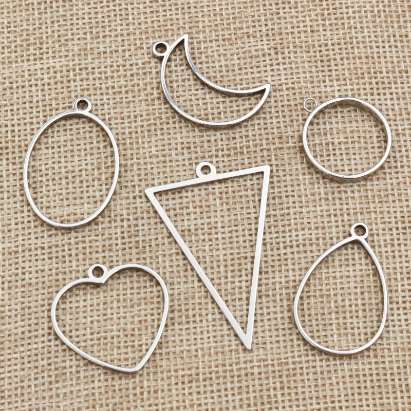 10pcs Oval Round Heart Moon Shape Stainless Steel Frame Bezel Rings for DIY Earring Necklace Pendant Charms Jewelry Makings