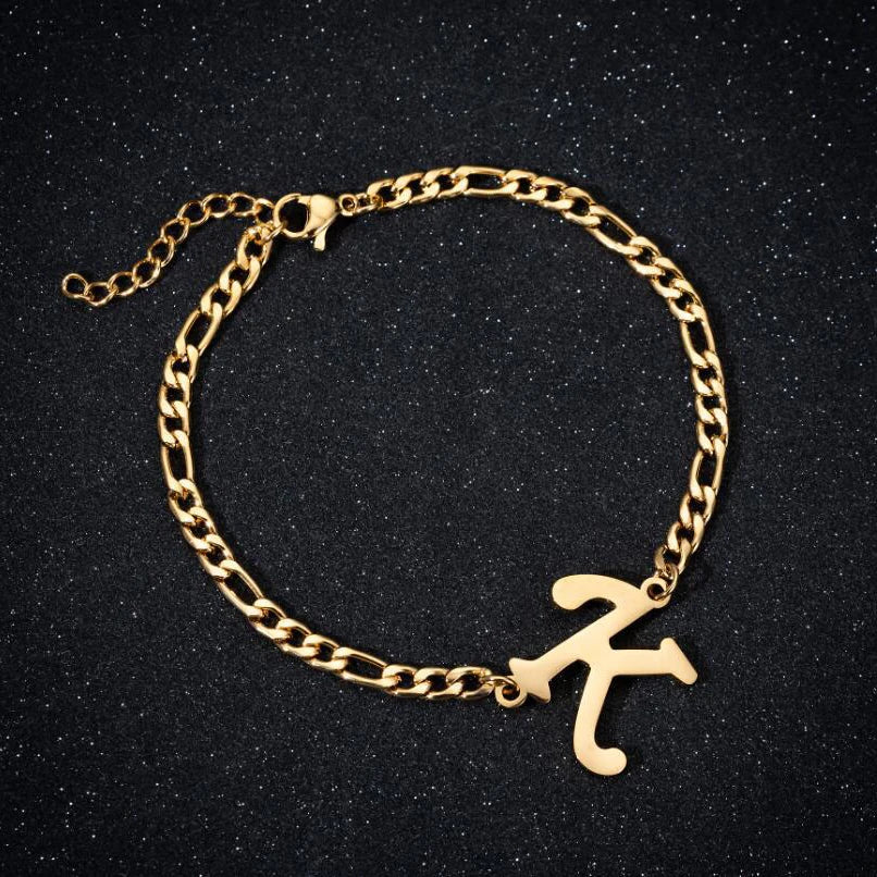 Fashion Non Tarnish 18K Gold Silver Plated Charm Alphabet A-Z 26 Letters Stainless Steel Initial Bracelet Jewelry for Women