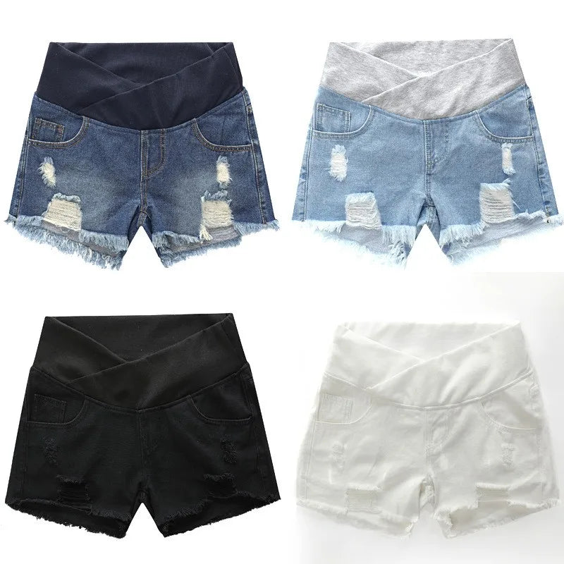 Maternity Pants Breathable Maternity Soft Denim Low Rise Shorts with Belly Support Shorts