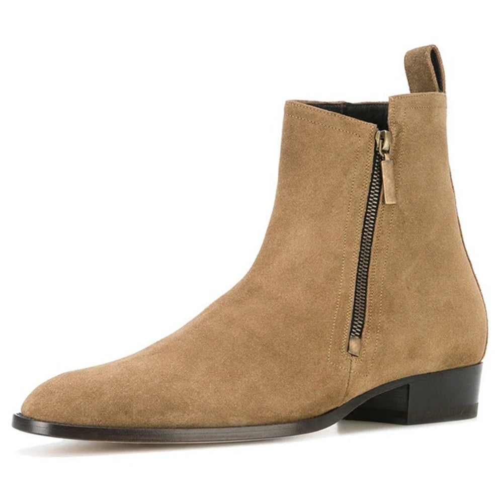 Wear-Resistant Waterproof Ankle Autumn Winter Brown Suede Leather Boots Men's Genuine Leather Casual Zipper Customize Logo