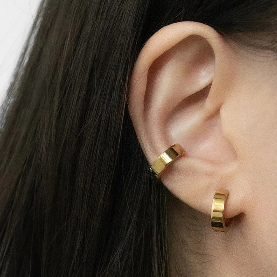 EManco Classic No Piercing Ear Hole Clip on Earrings Stainless Steel Non Pierced Cuff Earrings for Women