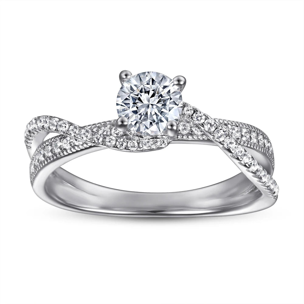 Fashion Twisted S925 Sterling Silver Big Diamond Engagement Ring for Women