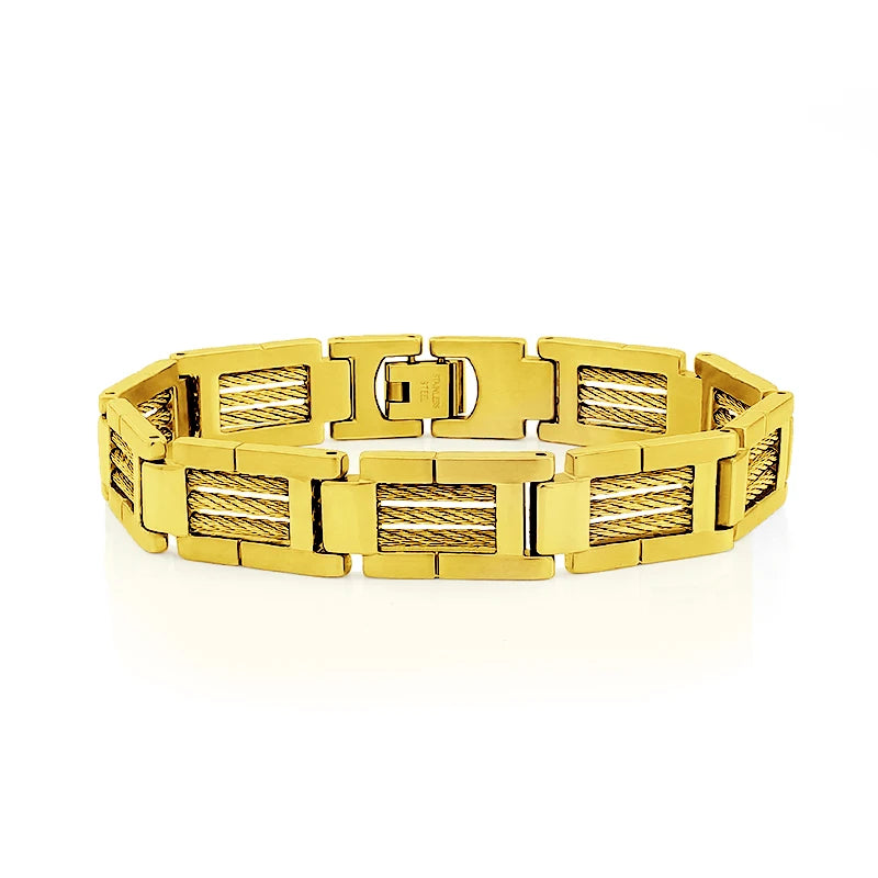 New Fashion Charm Bracelet for Women Customized Engraved Laser 22cm Sliver and Gold Bangle Stainless Steel Man Jewelry