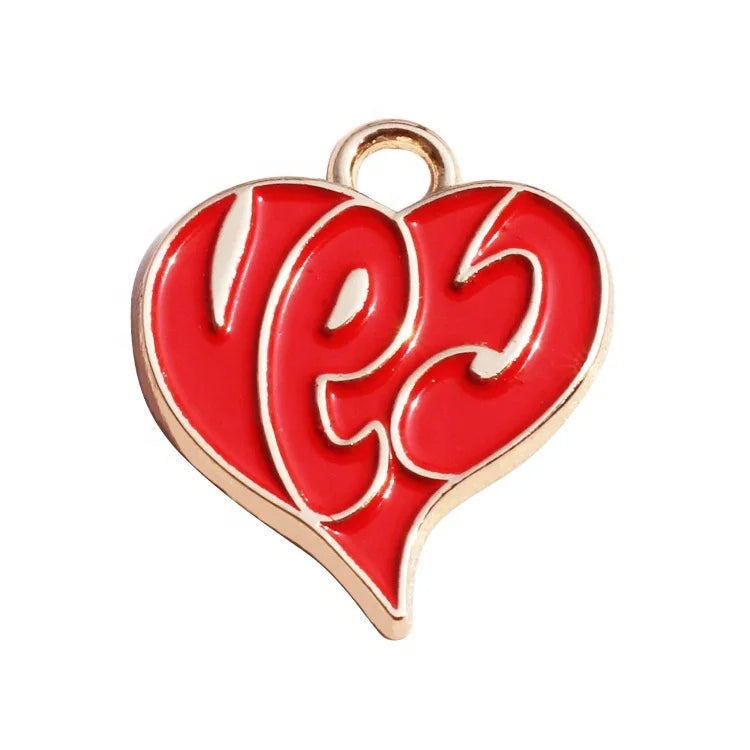Sweet Heart logo Alloy Jewelry Charms Design Red Enamel Customized Metal Shoelace Pendant With Chain