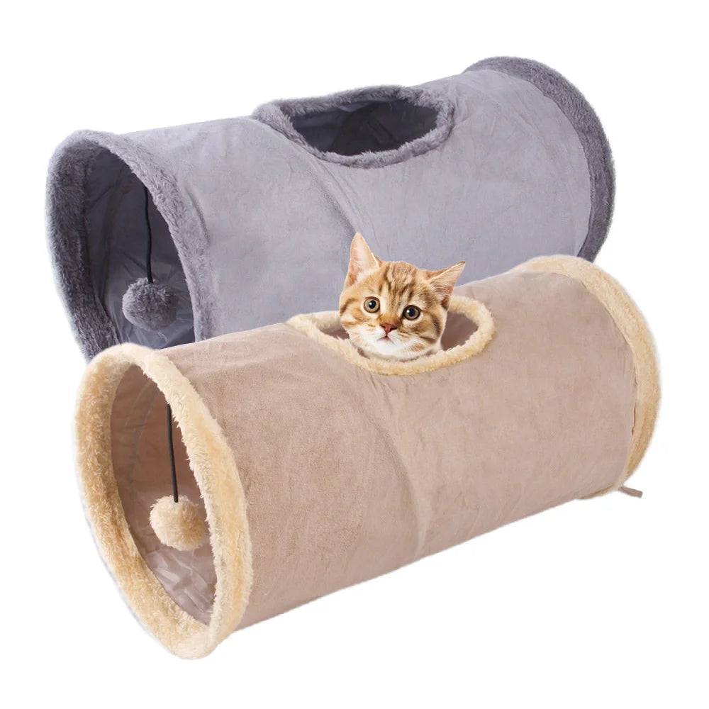 Indoor Collapsible Cat Play Tunnel Durable Pet Nest  Plush Cat  Tunnel Winter  Cat Toy