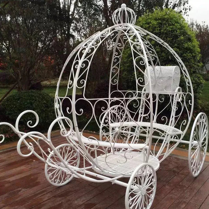 Q168 New Outdoor Garden Wedding Wrought Iron Carriage White Iron Pumpkin Car Wedding Decoration Prop Flower Float