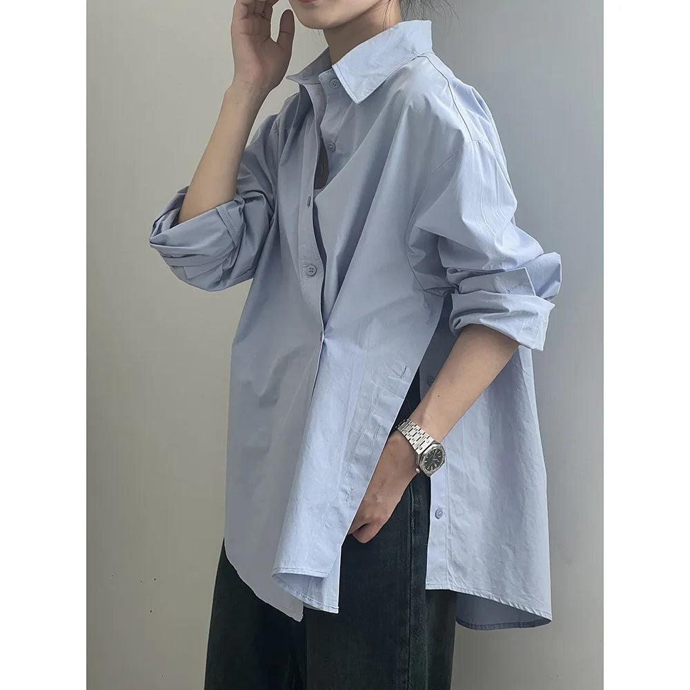 Boutique Wholesale 2026 Autumn New Fashionable Irregular Side Slit Diagonal Button Women's Shirt