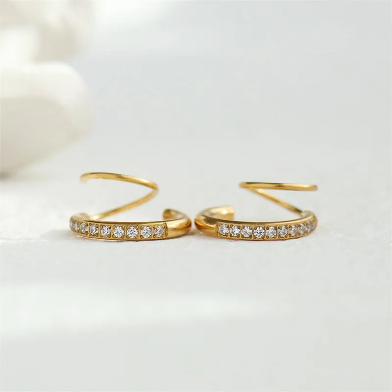 Piercing Jewelry Non Tarnish Stainless Steel 18k Gold Plated Spiral Round Earring Zircon Double Helix Twist Sutd Earring YF3632