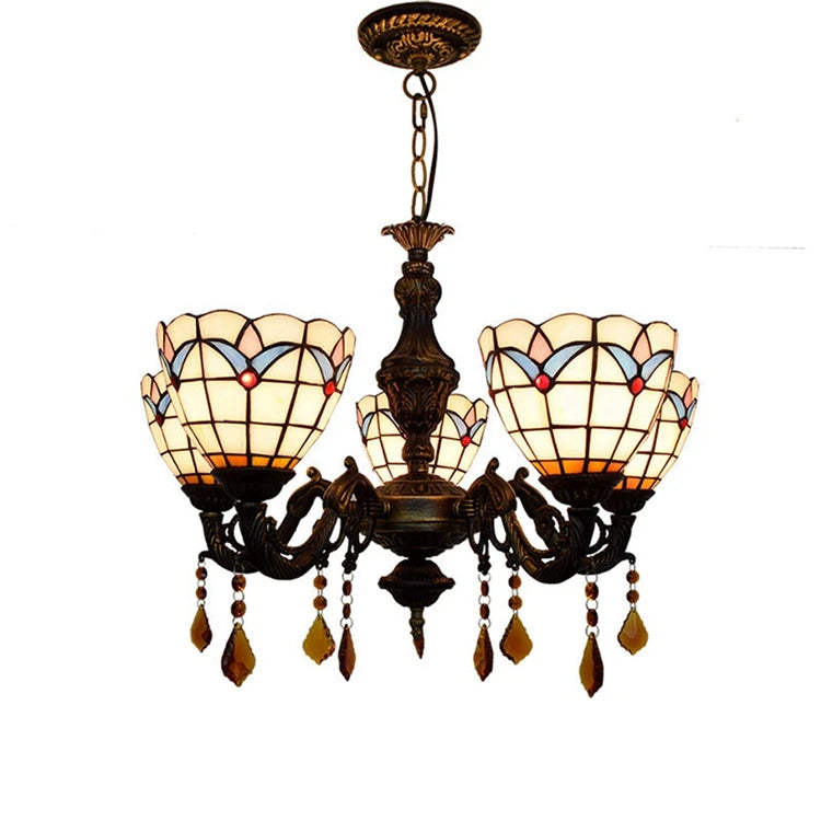 Personalized Tiffany Stained Glass Orchid LED Chandelier for Restaurant &Bar Decoration Lighting Chandeliers Ceiling Luxury