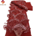 Luxury African Bridal Lace Fabric Nigerian French Tulle Heavy Beaded Lace Fabric With Tassel 5 Yards for Wedding Party Dresses