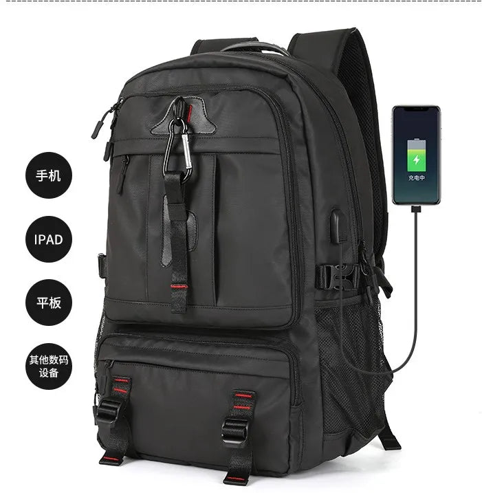 Men's Large-Capacity Fashion Backpack for Travel and Outdoor Mountaineering Multi-Function Nylon Bag with Zipper Closure