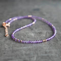 Zooying Delicate Natural Amethyst Beaded Gemstone Choker Necklace February Birthstone Necklace for Women