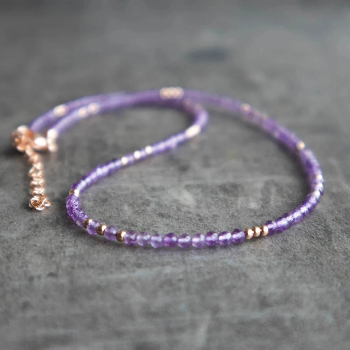 Zooying Delicate Natural Amethyst Beaded Gemstone Choker Necklace February Birthstone Necklace for Women