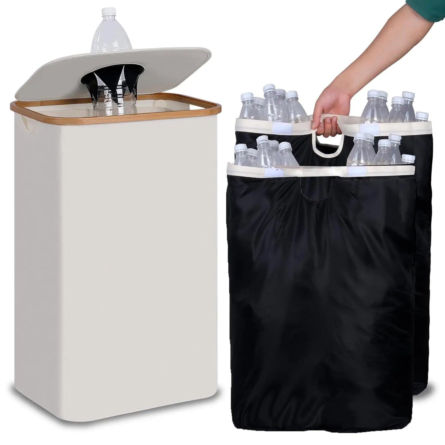 Bamboo Bottle Recycling Folded Bin Outdoor Trash Bottle Waste Bin Recycling Rubbish Bin Kitchen Indoor Home Gallon Recycle
