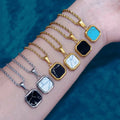 Vintage Square Shape Howlite Stone Pendant Necklace Gold Rope Chain Black Onyx Stone White Turquoise Jewelry Necklace for Men