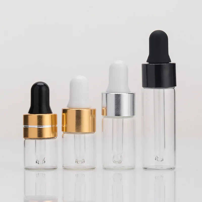 Amber Clear 1ml 2ml 3ml 5ml Essential Oils Bottle for Cosmetic With Aluminum Screw Cap Rubber Dropper
