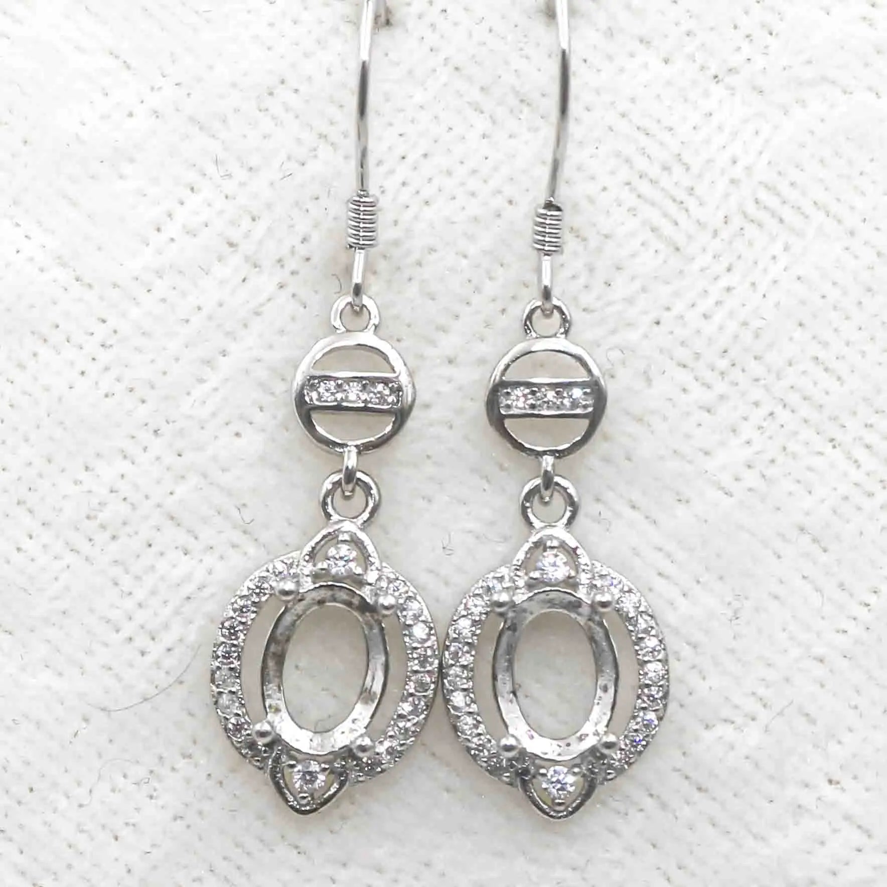 Sterling Silver 6*8mm Semi Mount Hook Earrings Empty Support Blank Claws Setting S925 Base Without Center Stone for DIY Inlay