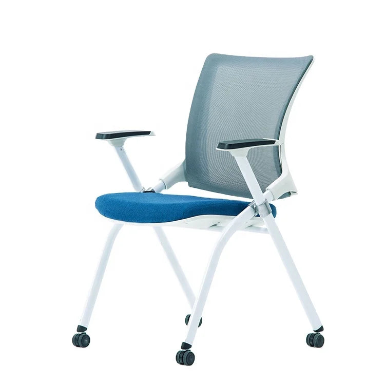 Factory Sales Student Meeting Training Mesh Office Folding Chair With Wheels